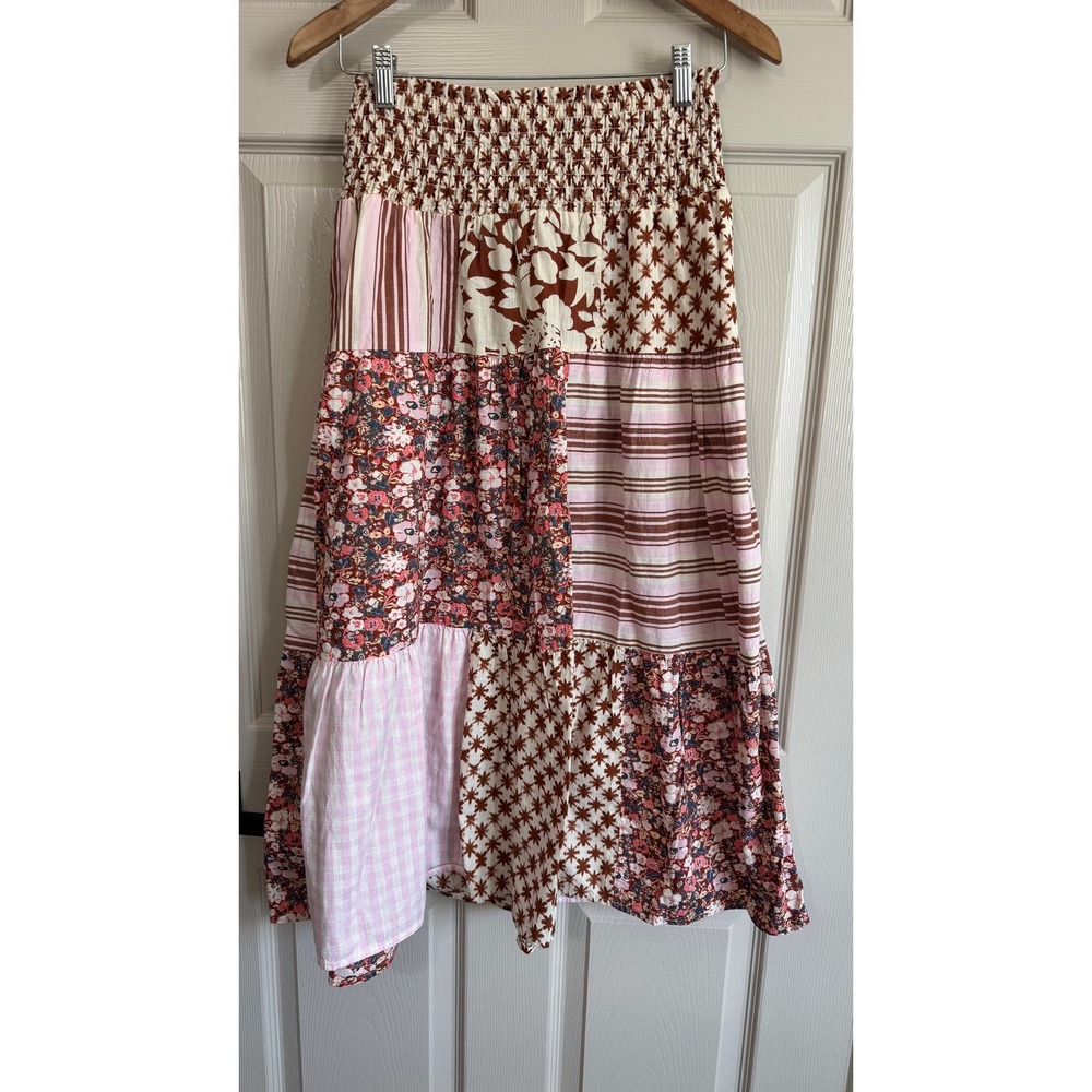 Universal Thread Skirt Womens Small Pink Patchwork Midi Boho Smocked Cottagecore